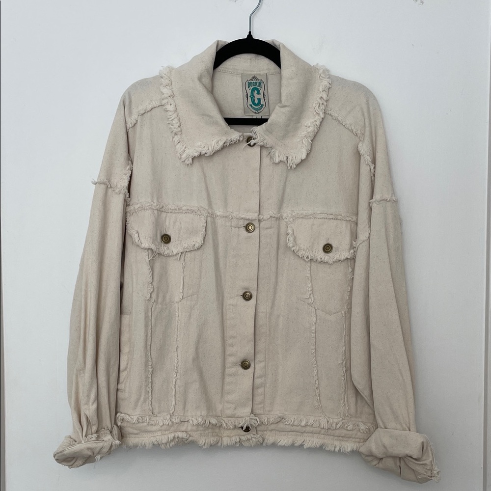 Cavenders Rockin C Cream Frayed Edge Women's Denim Jacket